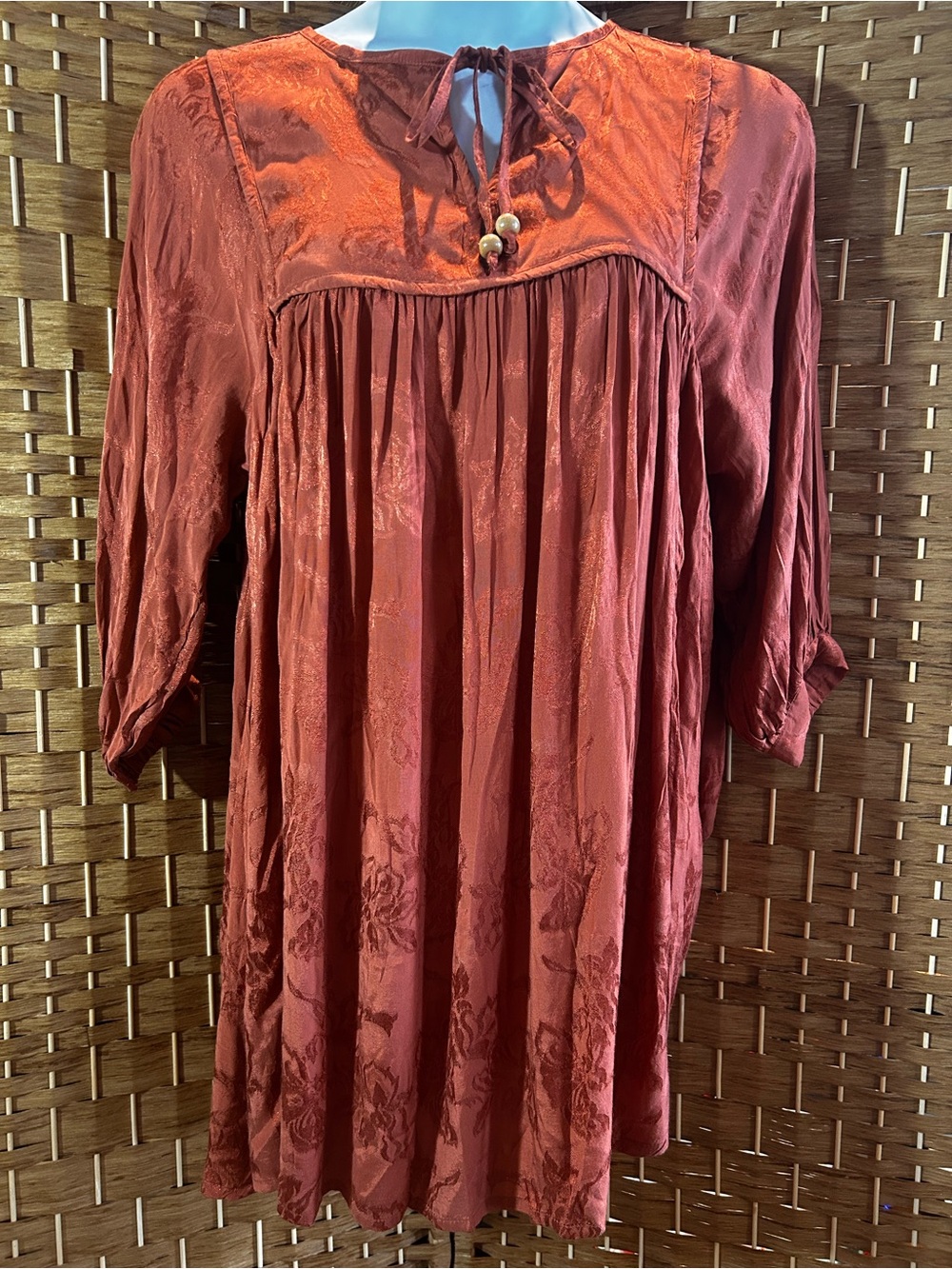 Natural Life Boho Babydoll Tunic Dress Burnt Orange Jacquard Peasant M - Picture 3 of 8